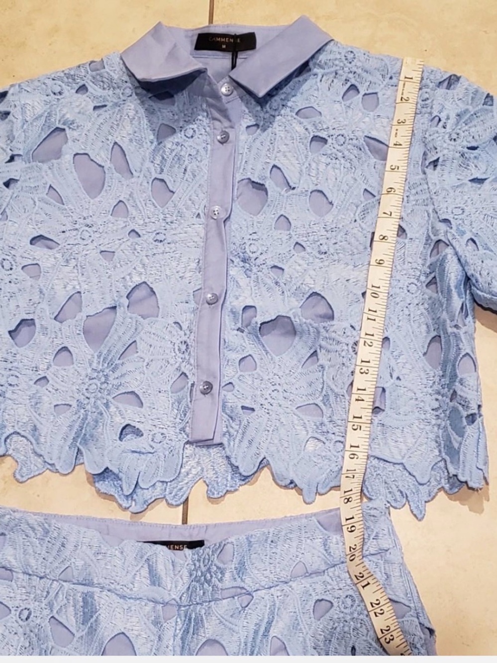 Commense Periwinkle Blue Lace Wide-Leg Jumpsuit - Picture 6 of 9